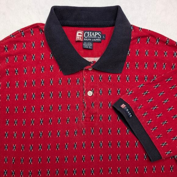 Chaps Ralph Lauren Vintage Mens Polo Shirt - Large Red Diamond Pattern - Picture 1 of 8